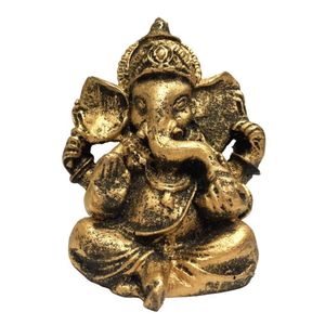 Estátua De Ganesha Dourado Pequeno Resina 9,5cm