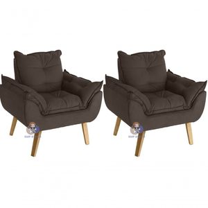 Kit 02 Poltrona Decorativa Opala Suede Marrom Smf Decor