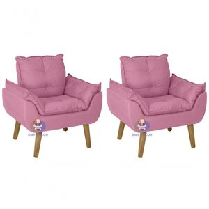 Kit 2 Poltrona Decorativa Opala Suede Rosê Smf Decor