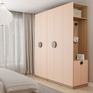 Conjunto Modulado Joy 3 Peças Cabideiros, Nicho Com 2 Gavetas E Sapateira Salmão/Avena