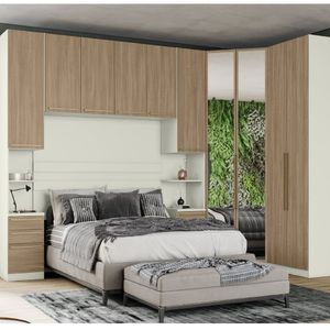 Quarto Modulado Completo Solteiro 5 Peças 10 Portas 6 Gavetas Seletto Areia Hp/Jequitibá