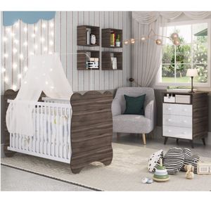 Quarto De Bebê Completo Com 1 Berço 1 Comoda Panda Móveis Percasa Carvalho/Branco
