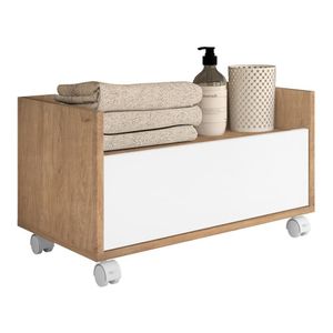 Gabinete Armário Banheiro 80 Cm C/ Rodízios Rustic/branco
