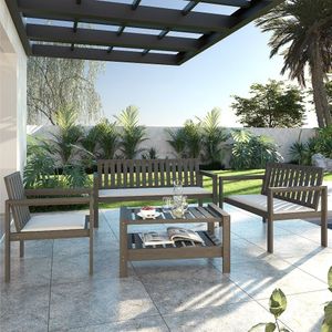 Conjunto Bancos 2 E 3 Lugares, Poltrona Com Almofadas E Mesa Orquídea Nogueira