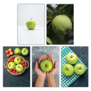 Kit Placas Quadros Decorativos 5 Pçs Mdf 20x30 Maçãs Verdes