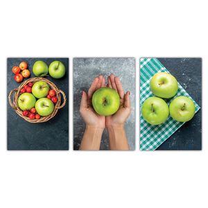 Kit Placas Quadros Decorativos 3 Pçs Mdf 20x30 Maçãs Verdes