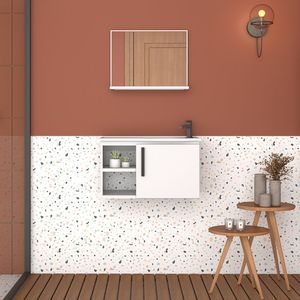 Gabinete Para Banheiro Com Lavatório E Espelho Em Aço Caju Branco
