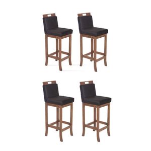 Kit 4 Banquetas Altas Em Madeira Maciça Florença Pinhão/Preto