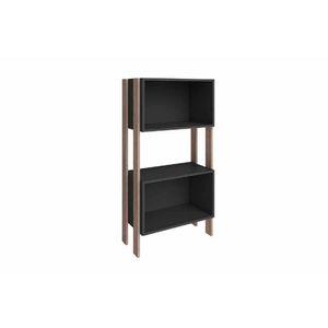 Estante De Livros Rt3092 C/ 2 Nichos Rustico/preto - Movelbento