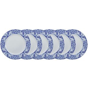 Conjunto De Pratos Rasos 06 Peças Azulejo Schmidt