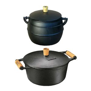 Kit Caldeirão Bojudo 4L E Caçarola Alça Madeira 6L Em Ferro