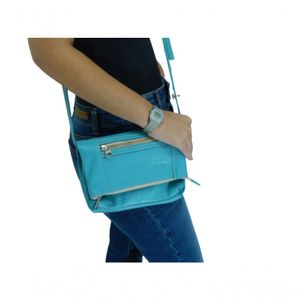 Bolsa Feminina Transversal de Couro Zup Cor Azul Aço
