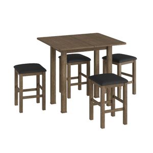 ConjMesa Dobrável 4 Banquetas Estofadas Ameixa Negra / Preto