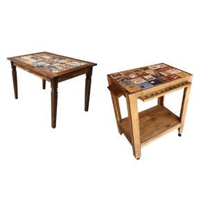 Combo Mesa + Carrinho Tampo em Azulejo Neppel