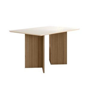 Mesa De Jantar 4 Lugares 1,36m Tampo Com Vidro Veneza Carvalho Off-white