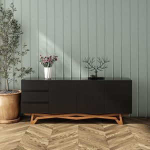 Balcão 200Cm Volga Seiva Móveis Preto/Champagne