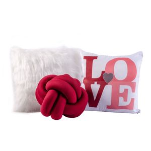 Kit Capas De Almofadas com Nó Plush Love Vermelho 03 Peças