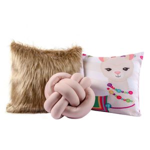 Kit Capas De Almofadas com Nó Plush Lhama Caqui 03 Peças