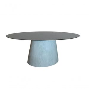 Mesa De Jantar Cone Cimento Queimado Oval 160x90 Cm Tampo Laqueado Cor Preto