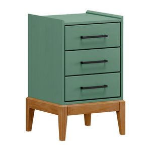 Mesa De Cabeceira 3Gav Milão Finestra Móveis Verde/Freijó
