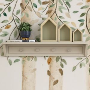 Prateleira Infantil Com 4 Cabideiros 100Cm Tudor Timber Areia