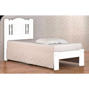Cama de Solteiro Atenas de Madeira Maciça Angelim Pedra Tauari Branco