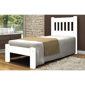 Cama de Solteiro Lisboa de Madeira Maciça Angelim Pedra Tauari Branco