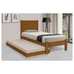 Cama de Solteiro Lara Com Cama Auxiliar de Madeira Maciça Pinus Imbuia