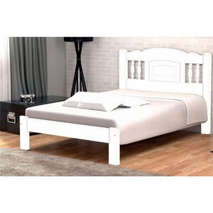 Cama Queen Size Atenas de Madeira Maciça Angelim Pedra Tauari Branco