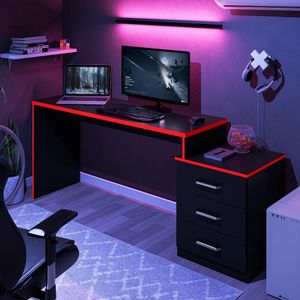 Mesa Para Computador Com 3 Gavetas Vijay Preto Vrermelho
