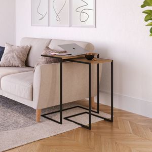Conjunto 2 Mesas Laterais Industrial Artesano Vermont/Preto