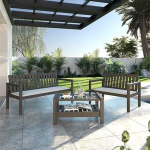 Conjunto Bancos 2 E 3 Lugares Com Almofadas E Mesa Apoio Orquídea Nogueira
