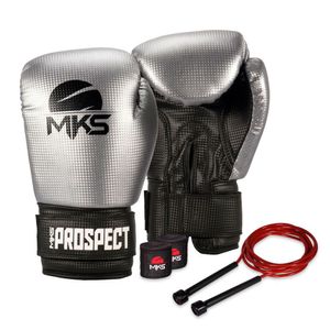 Kit Luva De Boxe Muay Thai Mks Prospect + Bandagem 2,55m + Corda 14 Oz