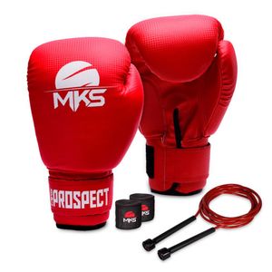 Kit Luva De Boxe Muay Thai Mks Prospect + Bandagem 2,55m + Corda 12 Oz