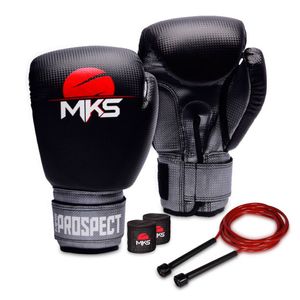 Kit Luva De Boxe Muay Thai Mks Prospect + Bandagem 2,55m + Corda 16 Oz