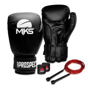 Kit Luva De Boxe Muay Thai Mks Prospect + Bandagem 2,55m + Corda 16 Oz