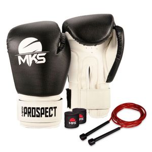 Kit Luva De Boxe Muay Thai Mks Prospect + Bandagem 2,55m + Corda 14 Oz