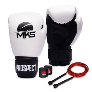 Kit Luva De Boxe Muay Thai Mks Prospect + Bandagem 2,55m + Corda 16 Oz