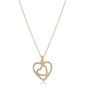 Colar De Corações Com Zircônia Folheado Em Ouro 18k
