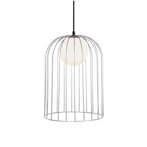 Pendente Em Metal Na Prata E Vidro Opal Branco - 20cm
