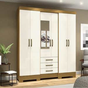 Guarda Roupa Solteiro 06 Portas E 3 Gavetas B23 Briz Nature Off White
