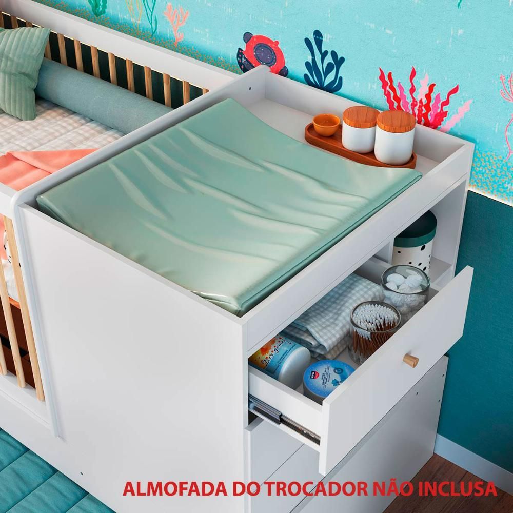 Berço Cama Multifuncional com Gavetões e Cômoda Aveiro Branco