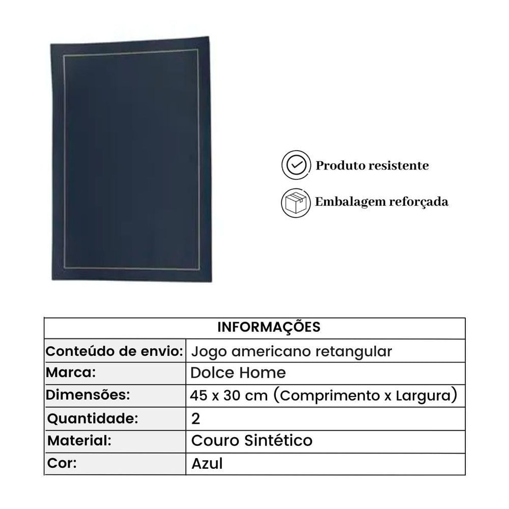 Kit Jogo Americano 2 Peças Retangular 40cm x 30cm Xadrez Azul - Tô  Decorando