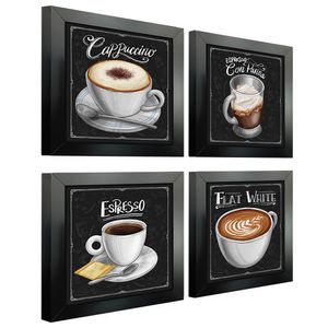 Quadro Decorativo 12X12Cm 4 Un Titulos Moldura Preta