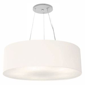 Lustre Pendente Cilíndrico Cúpula Em Tecido 100X30Cm Branco Bivolt