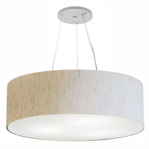 Lustre Pendente Cilíndrico Cúpula Em Tecido 100X30Cm Linho Bege Bivolt