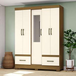 Guarda Roupa Solteiro 05 Portas 02 Gavetas B60 Briz Nature Com Off White