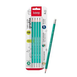 Lápis Preto Hb Com Borracha Blister Com 4 Unidades Keep - Ei103 Sortido
