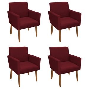 Kit 4 Poltronas Decorativa Nina Veludo Vermelho