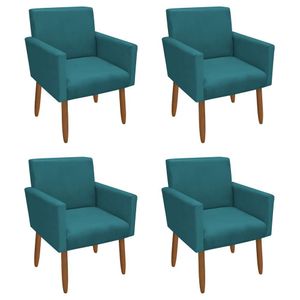 Kit 4 Poltronas Decorativa Nina Veludo Azul Tiffany